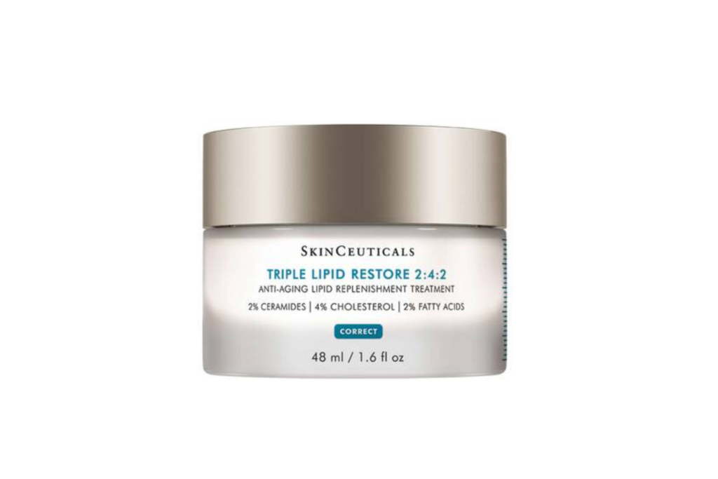 SkinCeuticals Triple Lipid Restore 2:4:2 anti-aging cream alongside high-quality skincare essentials, designed to nourish and revitalize aging skin.